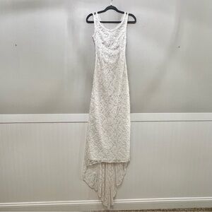 Vintage Scala White Beaded Lace Wedding Dress with train Open Back Size Small